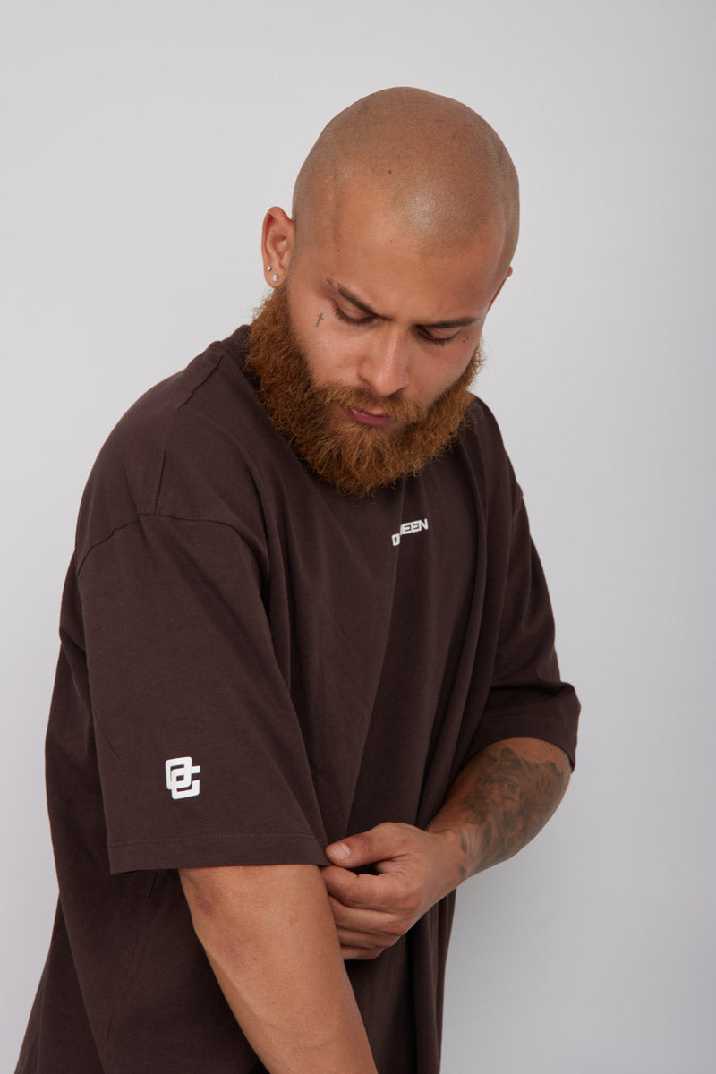 Camiseta Basic Semi Oversized-Cafe