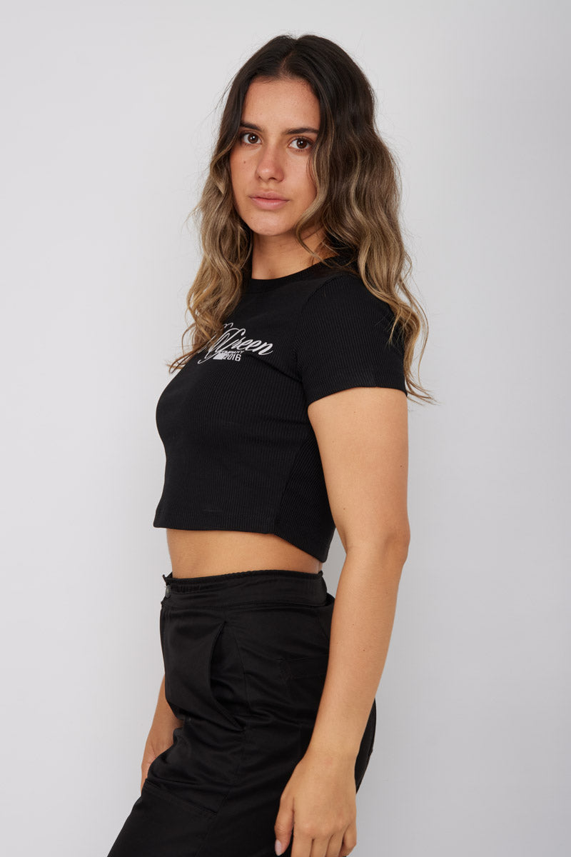 Crop Top RIB-Negro