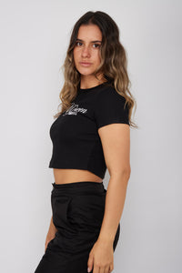 Crop Top RIB-Negro