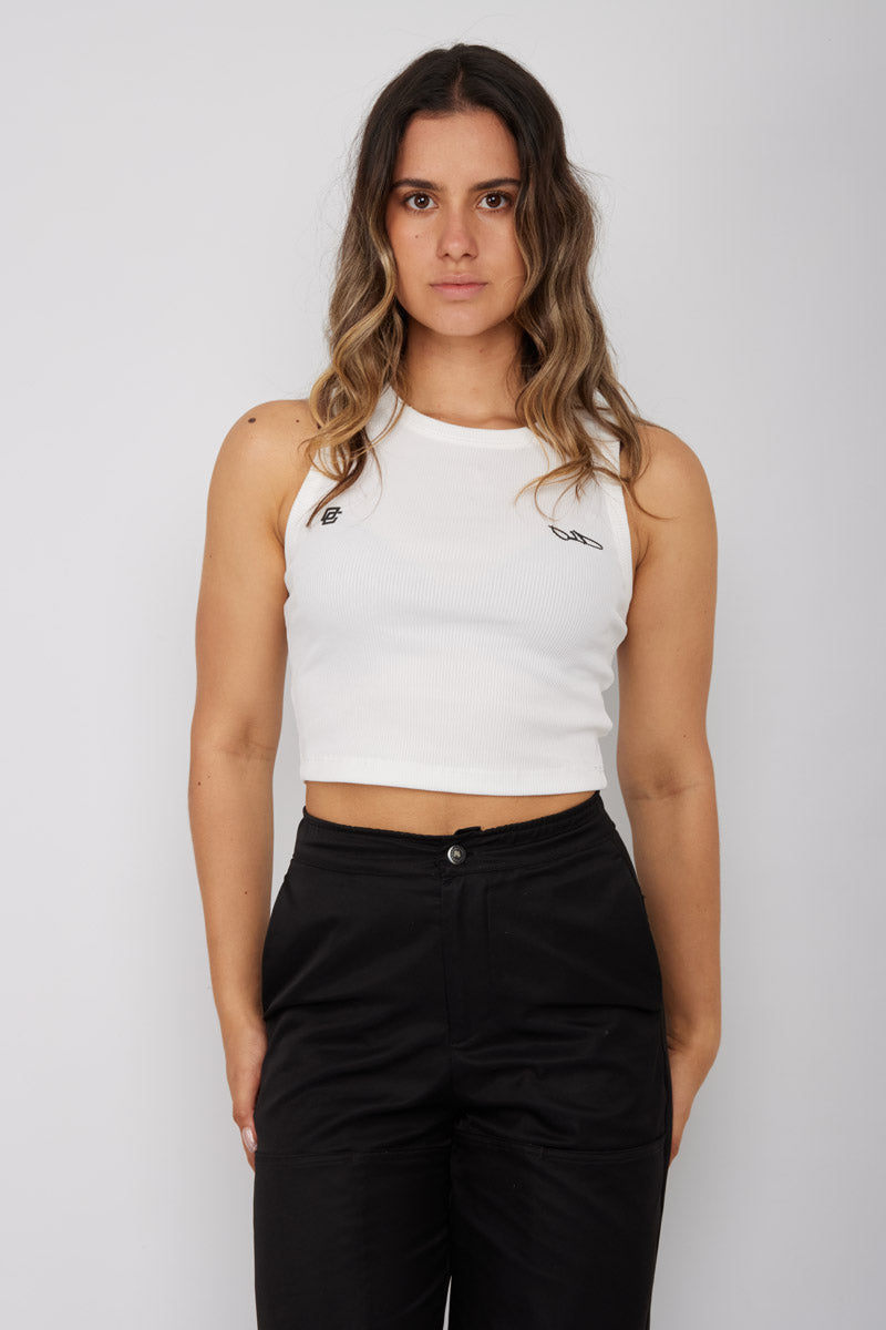 Crop Top Tipo esqueleto RIB-Blanco